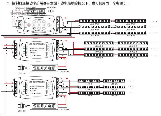 LED调光器LED调光控制器3通道DIY恒压调光器 接线