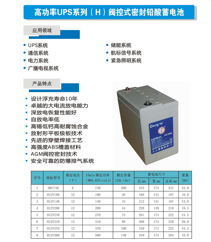 灯塔H12V200大电流放电蓄电池12V 200W(54AH)高功率蓄电池示例图6